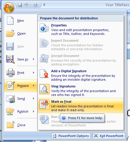 Click the Office button, point to Prepare, and then click Mark as Final again to toggle off the Mark as Final.