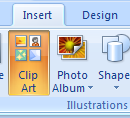Click the Insert tab. Click the Clip Art button. Type autoshape in the Search for box. Click Go.