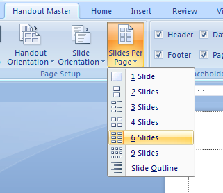 Click the Slides per page button, and then select an option with how many slides per page.
