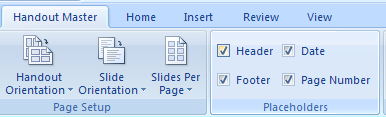 Select or clear the Header, Date, Footer, or Page Number check boxes to show or hide handout master placeholders.