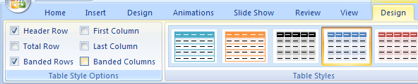 Format Table Columns/Rows