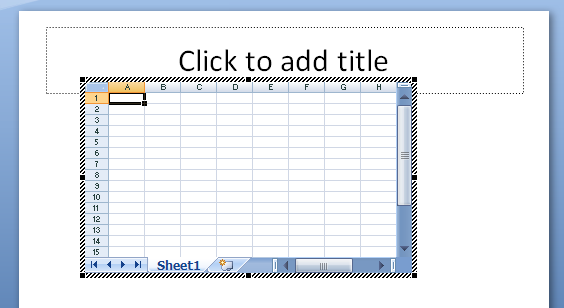 An Excel worksheet appears on your slide.