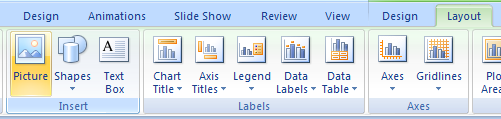 Select the chart, click the Layout tab under Chart Tools, click the Picture button arrow, click Picture from File