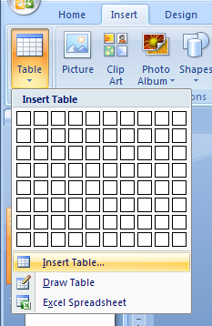 Or click Insert Table, enter the number of columns and rows, and then click OK.