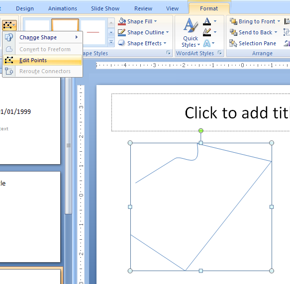 Click the freeform object. Click the Format tab under Drawing Tools. Click the Edit Shape button, and then click Edit Points.