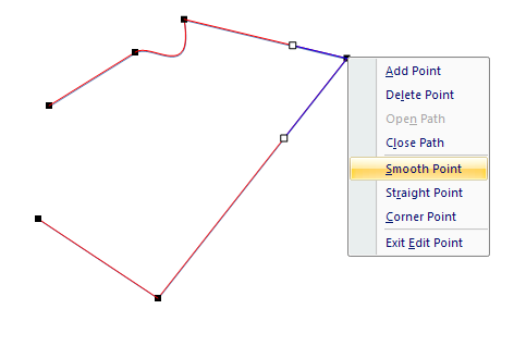 Right-click a vertex and click Auto Point, Smooth Point, Straight Point, or Corner Point.