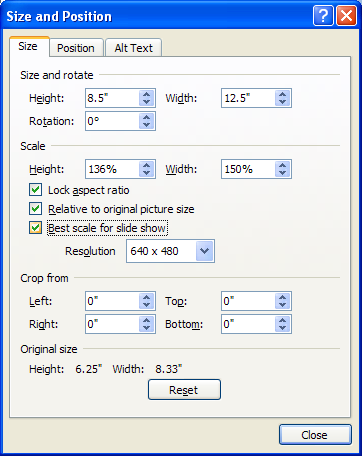 Select the Best scale for slide show check box, and then select a resolution size.