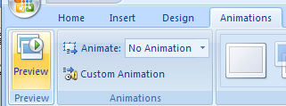 Click the Animations tab. Click the Preview button.