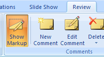Click the Review tab. Click the Show Markup button to show all comments.