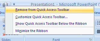 Remove a button or group from the Quick Access Toolbar