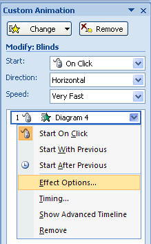 In the Animation Order list, click the list arrow of the animation, and then click Effect Options.