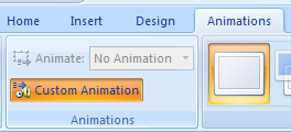 Select the SmartArt graphic. Click the Animations tab. Click the Custom Animations button.