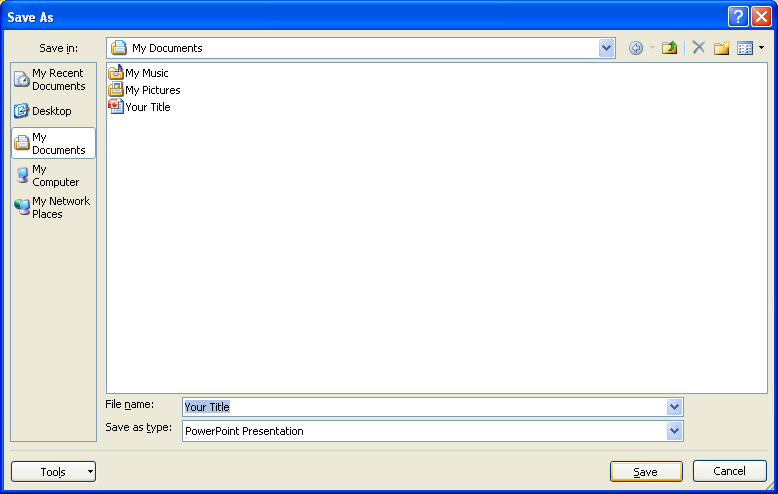 Type a presentation file name. Click Save.