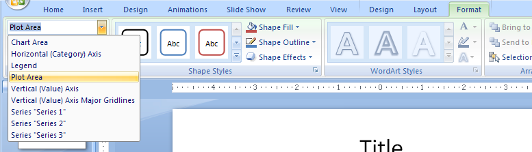 Select the chart. Click the Format tab under Chart Tools. Click the Chart Elements list arrow. Click the chart object you want to select.