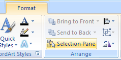 Click the Format tab under Drawing or Picture Tools.  Click the Selection Pane button.