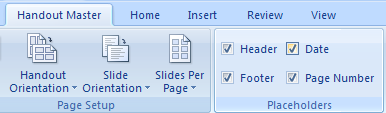 Handout Master: Select or clear the Header, Footer, Date, or Page Number check boxes.