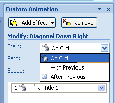 Click the Start box to change when you want PowerPoint to start the motion path effect.