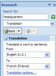 Click Translation options, select the look-up options you want, and then click OK.