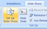 Click the Slide Show tab, click the Set Up Show button, click the Custom Show option