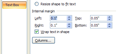 Click the Internal margin up and down arrows to change the left, right, top, and bottom slides of the shape.