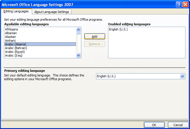 how to add language in microsoft word 2007
