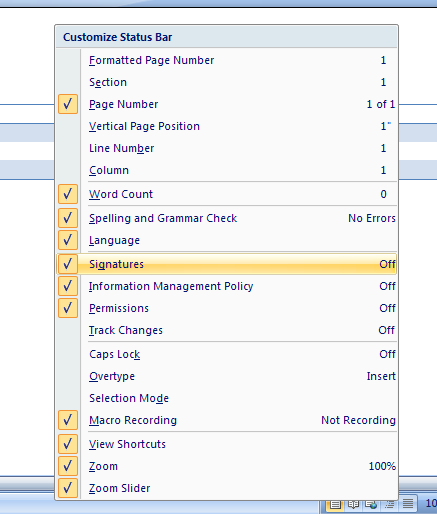 Add Or Remove Items From The Status Bar Status Bar Introduction Microsoft Office Word 2007 Tutorial