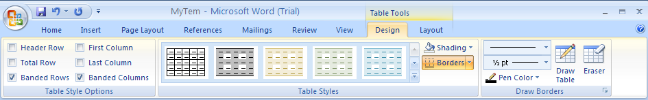Click the Design tab under Table Tools.