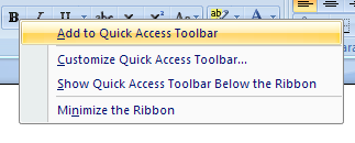 Then click Add to Quick Access Toolbar.