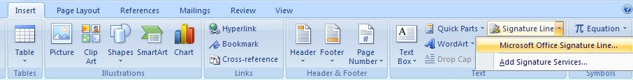 Then click Microsoft Office Signature Line.