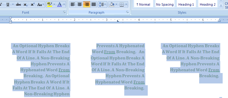 Click the Align Left, Center, Align Right, or Justify button to align paragraphs in columns.