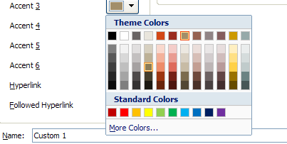 Click a new color, or click More Colors to select a color from the Standard or Custom tab, and then click OK.