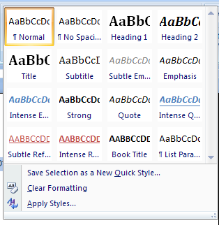 Word provides different style sets.