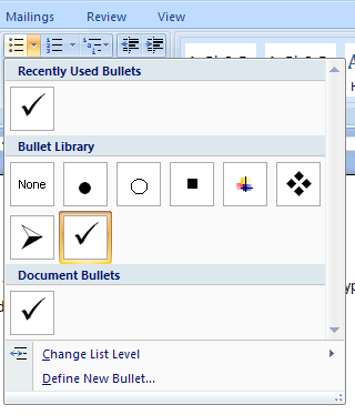 how to change bullet list in word