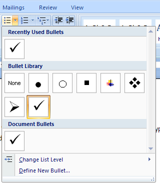 Click the Bullets or Numbering button arrow.