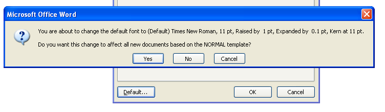 To make the new formatting options the default for all new Word documents, click Default, and then click Yes.