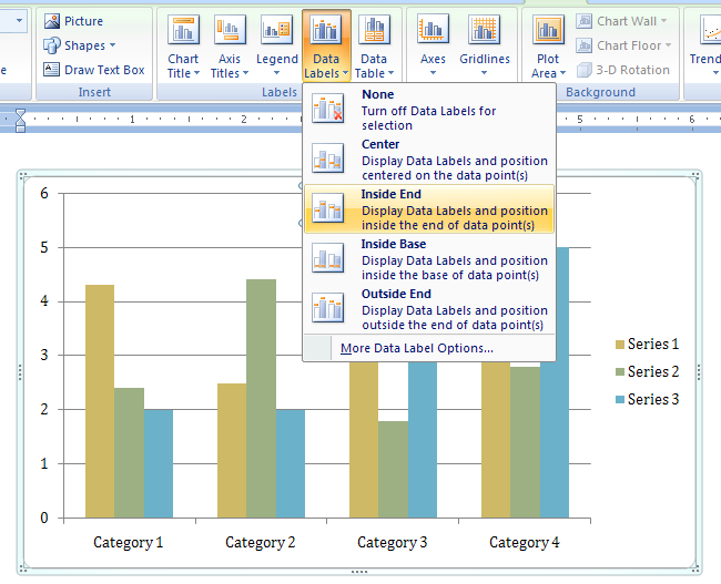 Then click to show or hide data labels on the chart for each data series.