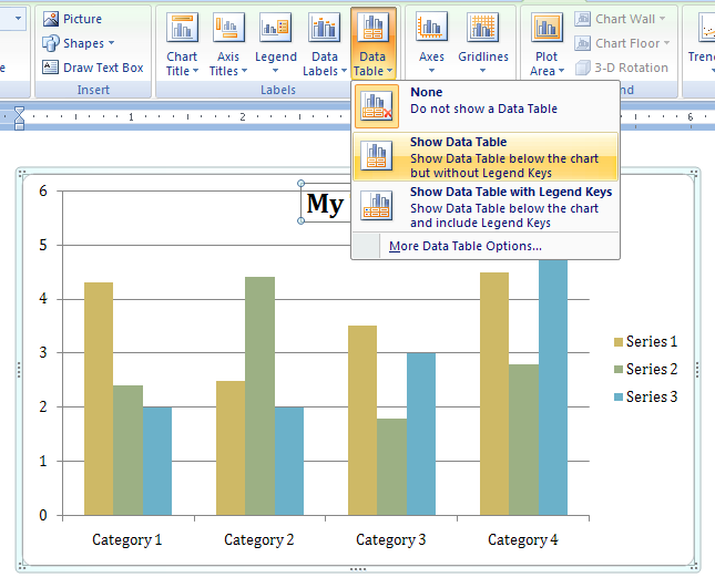 Then click to show or hide a table next to the chart with the chart data.