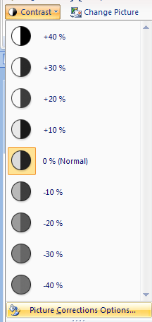 Click Picture Corrections Options to set other specific contrast percentages.