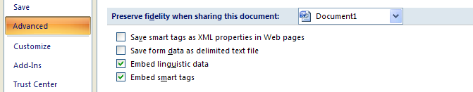 Select the document embedding options: