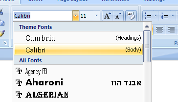 Then click the Font list arrow on the Ribbon