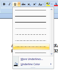 To select an underline style, click the Underline button arrow