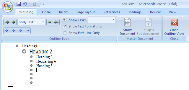 how to add 4th level heading in word