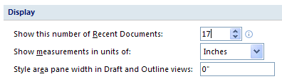 Then change the Number of documents in the Recent Documents list