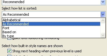 Then select the styles you want to show and how the list is sorted.