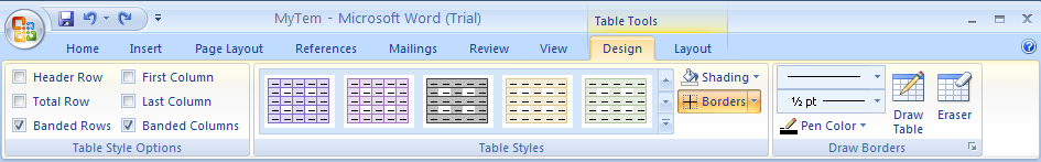 Click the Design tab under Table Tools.