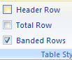 Select 'Header Row' to format the top row of the table as special.