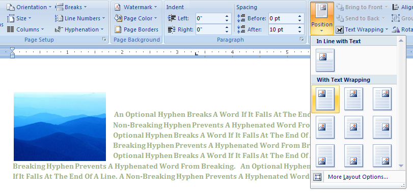 Change The Text Position Around An Object Or Picture Wrap Text Style Formatting Microsoft Office Word 2007 Tutorial