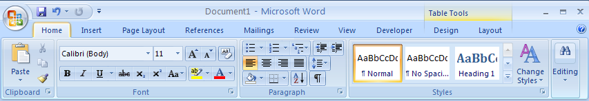 The Word commands are organized on the Ribbon, Office menu , Quick Access Toolbar, and Mini-Toolbar.