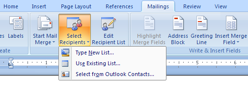 In the document, click the Mailings tab