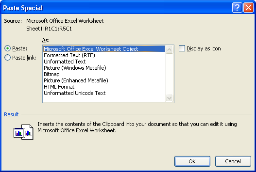 Then click Microsoft Office Excel Worksheet Object